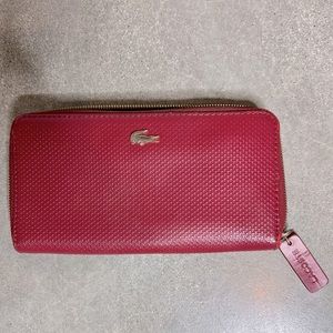 Lacoste Red Leather Women’s Wallet with Gold Lacoste Emblem